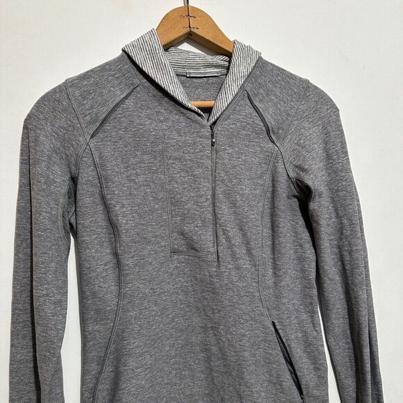 Lululemon Womens 6 Gray Heather Think Fast 1/4 Zip Pullover Shawl Collar Rulu - Picture 2 of 8